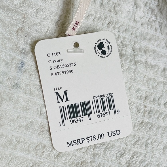 Free People NWT Ivory Boho Peasant Blouse | Puff Sleeve Embroidered Top | Size M - Picture 7 of 11